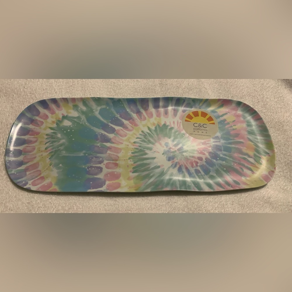 #H60 - NWT C&C California Home Tie-Dye Rainbow Melamine Serving Platter Tray